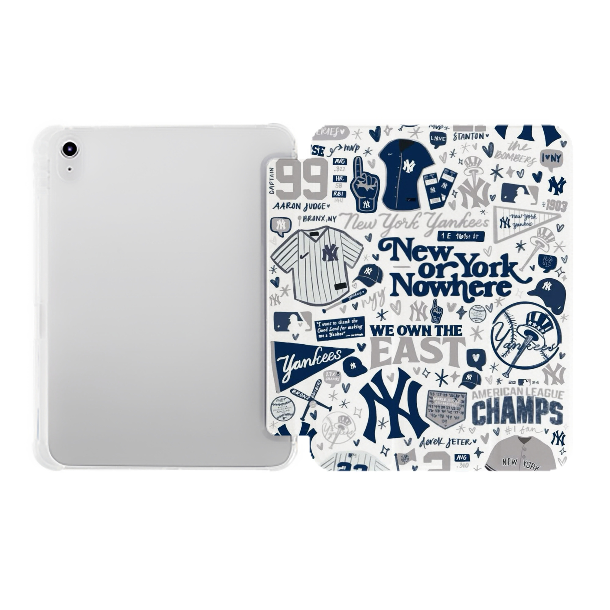 New York Yankees 113 Premium Tri-Fold PU Leather & Silicone IPad Case With Pencil Slot – Fits 9.5,10.5,10.9 – Adjustable Stand, Slim, Protective